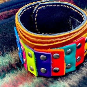 Leather cuff , multi color , goes great with everything
